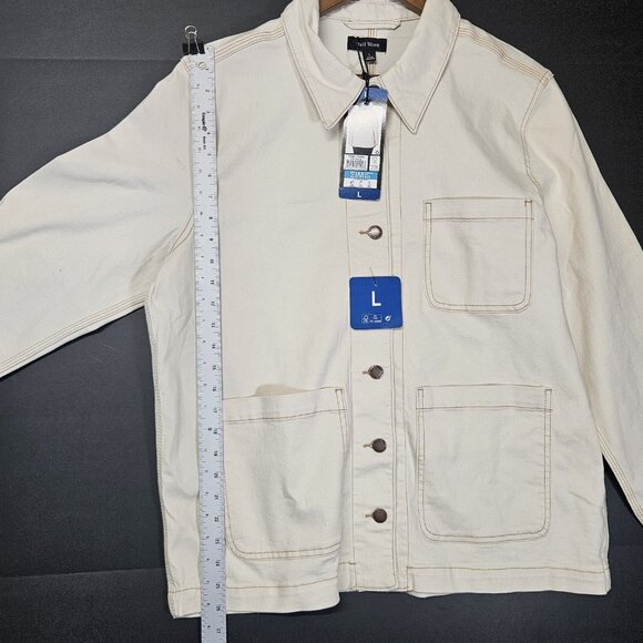 Well Worn Women's Size L Denim Button Up Jean Jacket Off White Cotton Blend - Picture 5 of 12